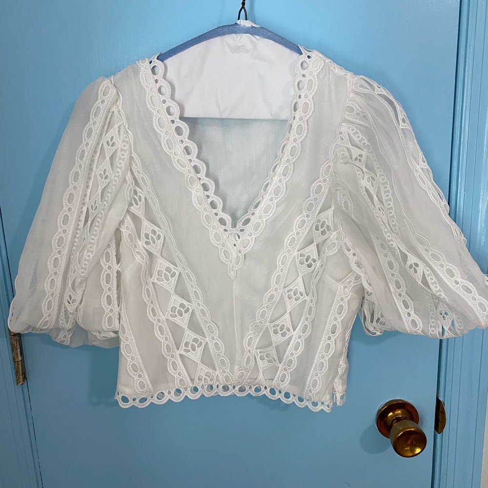 Endless Rose Laced V-Neck Puff Sleeve Top